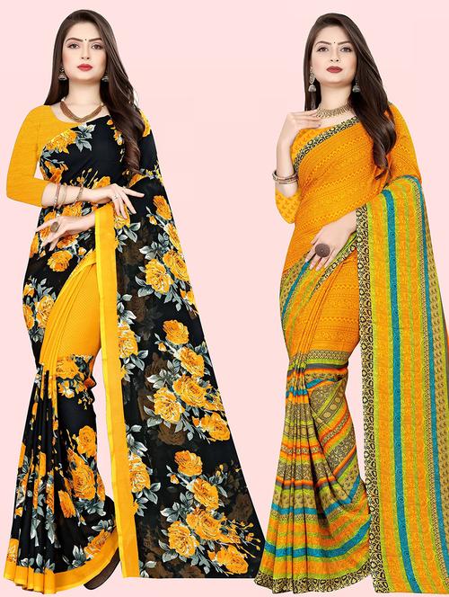 women pack of 2 casual wear sarees with blouse - 21474205 - Very Small Image - 1