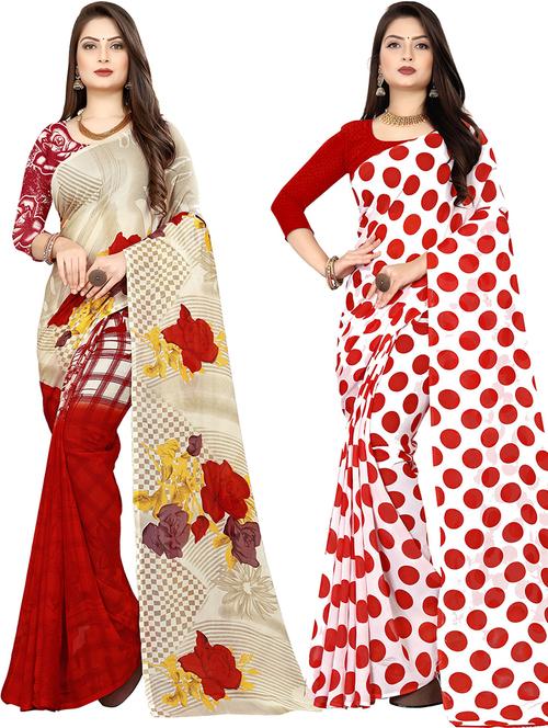 women pack of 2 casual wear sarees with blouse - 21474206 - Very Small Image - 1