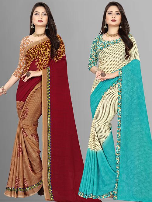 women pack of 2 casual wear sarees with blouse - 21474208 - Very Small Image - 1