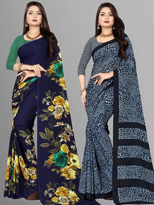 women pack of 2 casual wear sarees with blouse - 21474210 - Very Small Image - 1