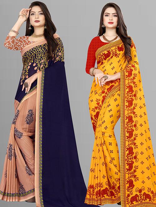 women pack of 2 casual wear sarees with blouse - 21474213 - Very Small Image - 1