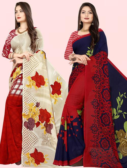 women pack of 2 casual wear sarees with blouse - 21474216 - Very Small Image - 1