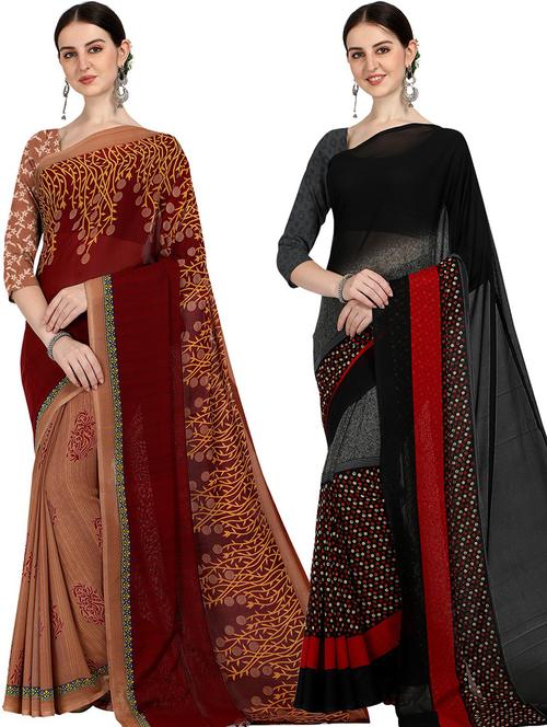 women pack of 2 casual wear sarees with blouse - 21474223 - Very Small Image - 1