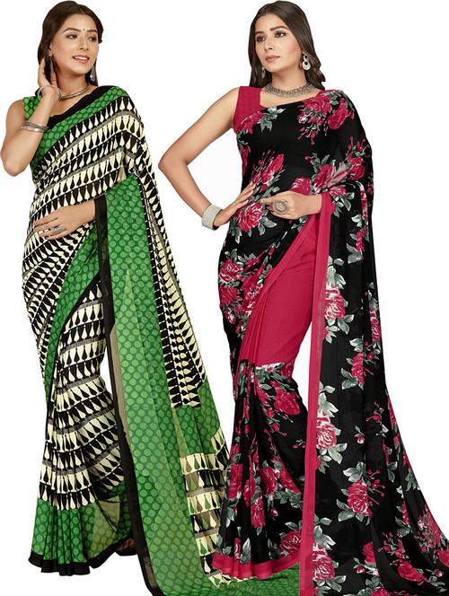 women pack of 2 casual wear sarees with blouse - 21474226 - Very Small Image - 1