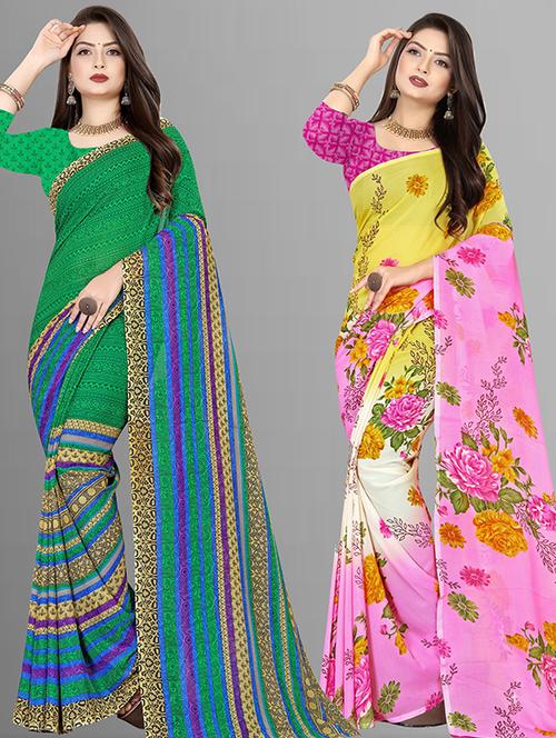 women pack of 2 casual wear sarees with blouse - 21474228 - Very Small Image - 1