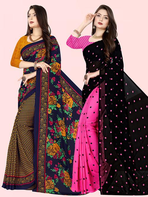 women pack of 2 casual wear sarees with blouse - 21474231 - Very Small Image - 1