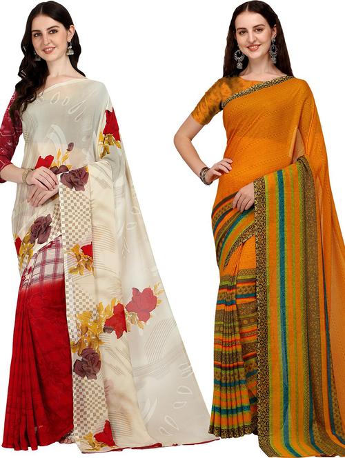 women pack of 2 casual wear sarees with blouse - 21474233 - Very Small Image - 1
