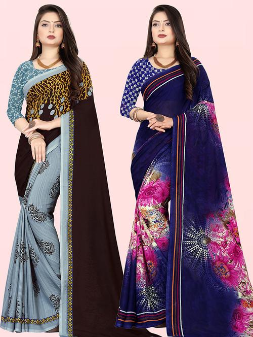 women pack of 2 casual wear sarees with blouse - 21474237 - Very Small Image - 1