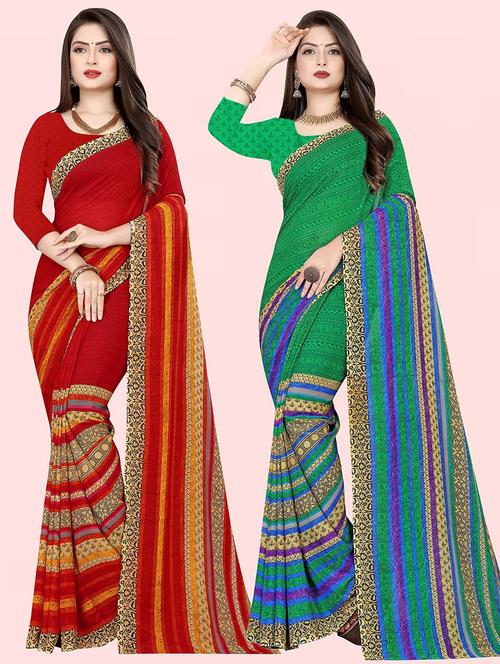 women pack of 2 casual wear sarees with blouse - 21474238 - Very Small Image - 1