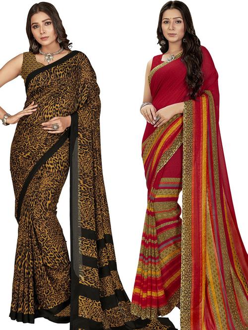 women pack of 2 casual wear sarees with blouse - 21474245 - Very Small Image - 1