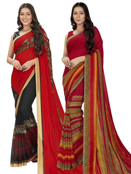 women pack of 2 casual wear sarees with blouse - 21474247 - Very Small Image - 1