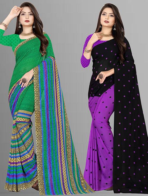 women pack of 2 casual wear sarees with blouse - 21474250 - Very Small Image - 1