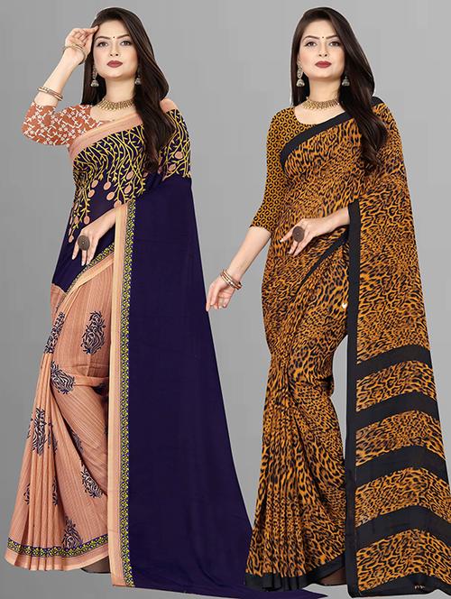 women pack of 2 casual wear sarees with blouse - 21474254 - Very Small Image - 1