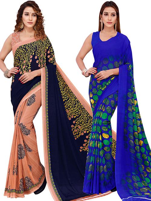 women pack of 2 casual wear sarees with blouse - 21474255 - Very Small Image - 1