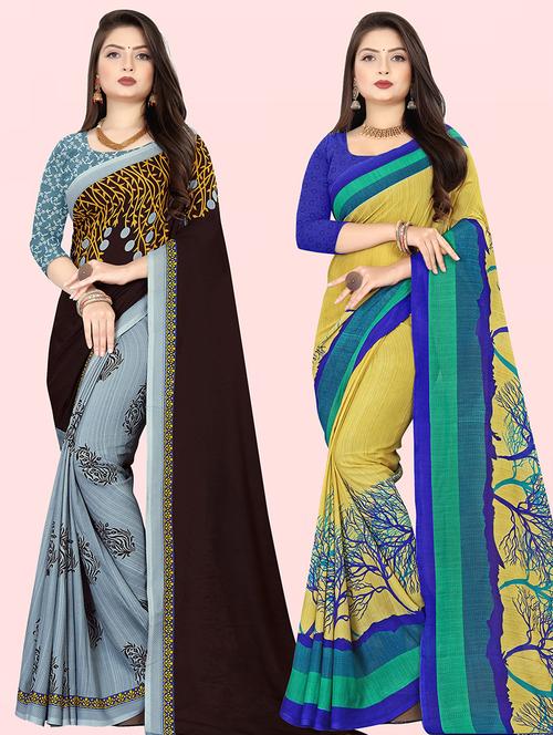 women pack of 2 casual wear sarees with blouse - 21474256 - Very Small Image - 1