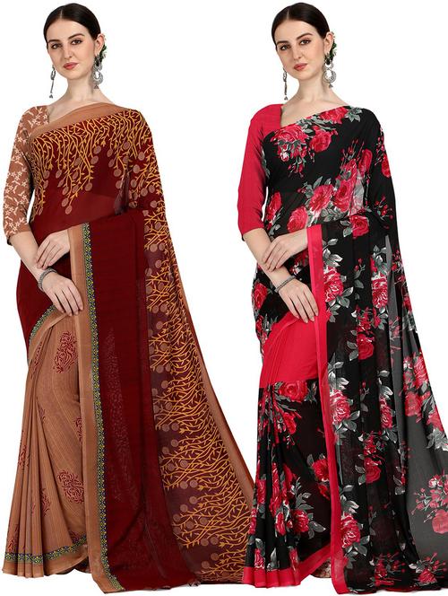 women pack of 2 casual wear sarees with blouse - 21474258 - Very Small Image - 1