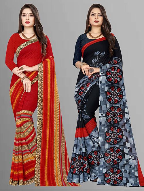 multi colored georgette combo saree with blouse - 21474260 - Very Small Image - 1
