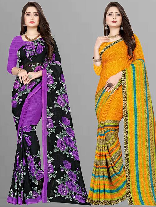women pack of 2 casual wear sarees with blouse - 21474269 - Very Small Image - 1
