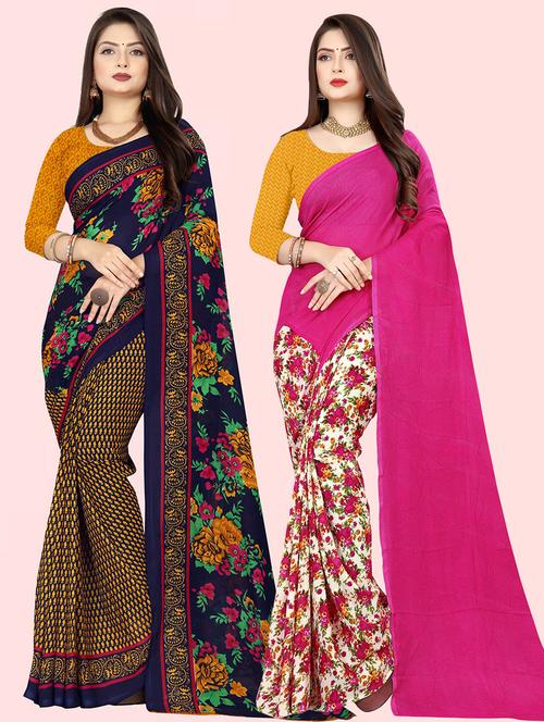 women pack of 2 casual wear sarees with blouse - 21474271 - Very Small Image - 1