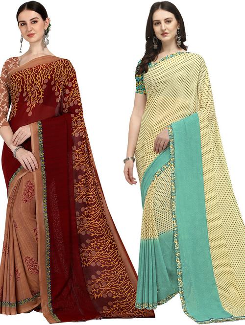 women pack of 2 casual wear sarees with blouse - 21474273 - Very Small Image - 1