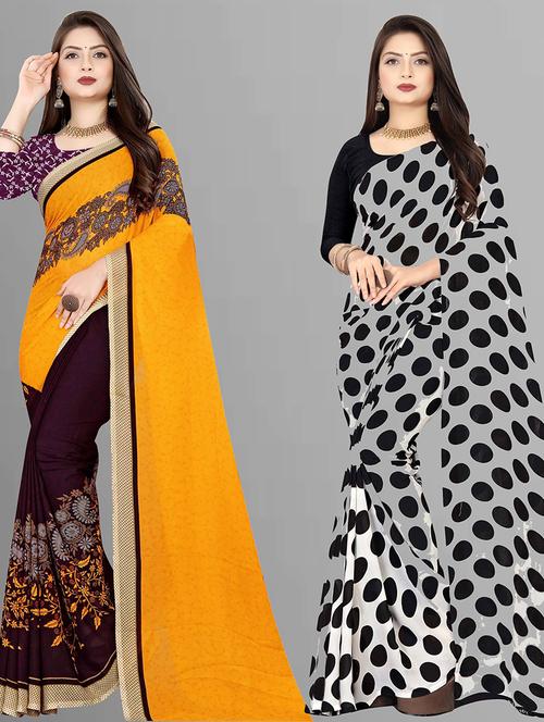 women pack of 2 casual wear sarees with blouse - 21474276 - Very Small Image - 1