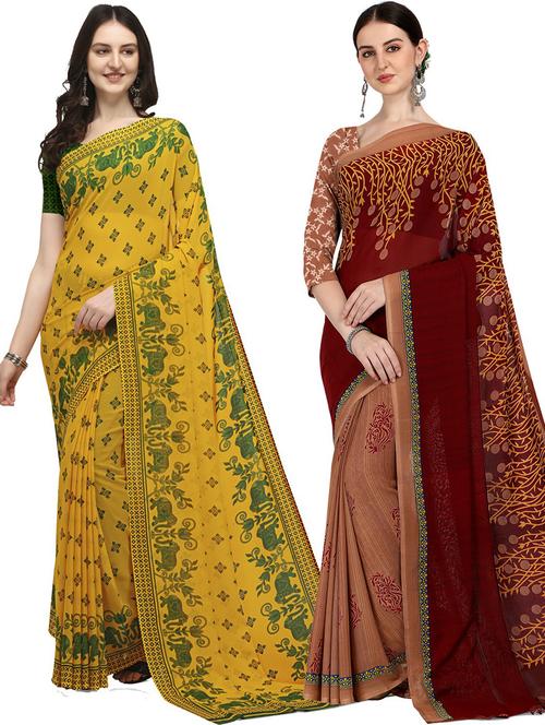women pack of 2 printed casual wear saree with blouse - 21474285 - Very Small Image - 1