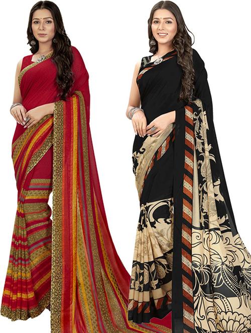 women pack of 2 printed casual wear saree with blouse - 21474287 - Very Small Image - 1