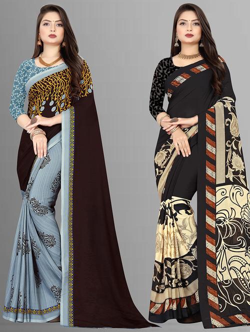 women pack of 2 printed casual wear saree with blouse - 21474289 - Very Small Image - 1