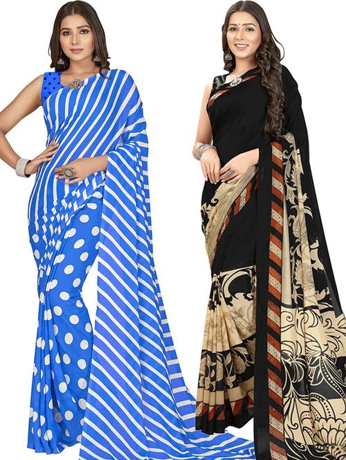 women pack of 2 printed casual wear saree with blouse - 21474290 - Very Small Image - 1