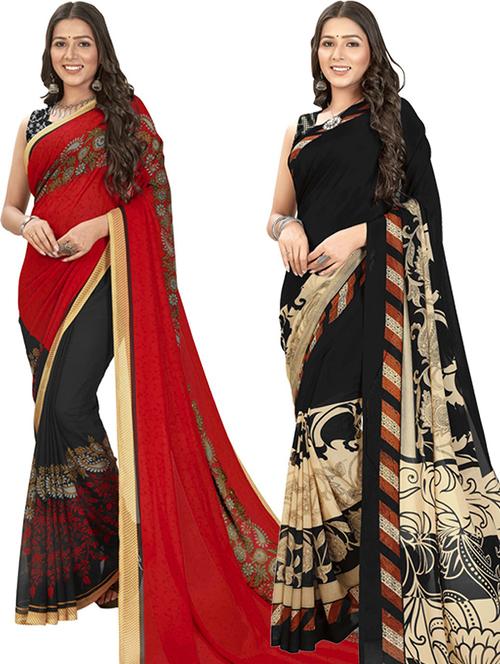 women pack of 2 printed casual wear saree with blouse - 21474291 - Very Small Image - 1