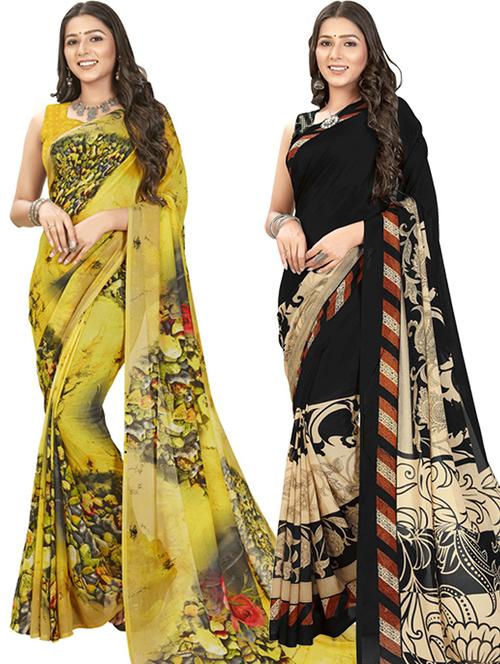 women pack of 2 printed casual wear saree with blouse - 21474292 - Very Small Image - 1