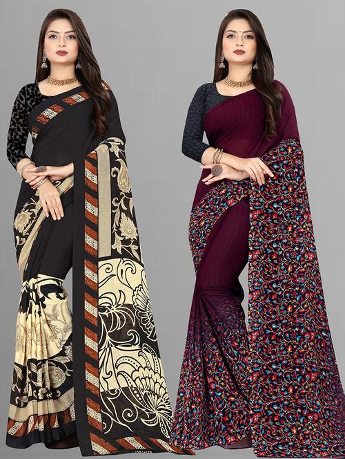 women pack of 2 printed casual wear saree with blouse - 21474294 - Very Small Image - 1