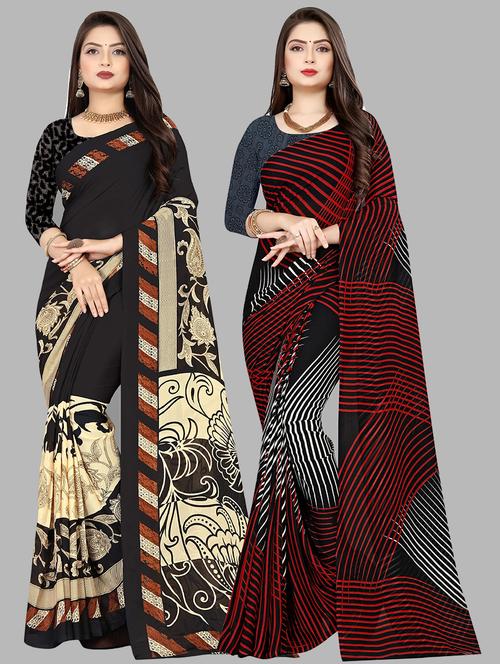 women pack of 2 printed casual wear saree with blouse - 21474295 - Very Small Image - 1
