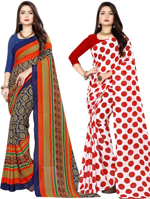 women pack of 2 printed casual wear saree with blouse - 21474300 - Very Small Image - 1