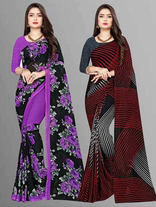 women pack of 2 printed casual wear saree with blouse - 21474302 - Very Small Image - 1