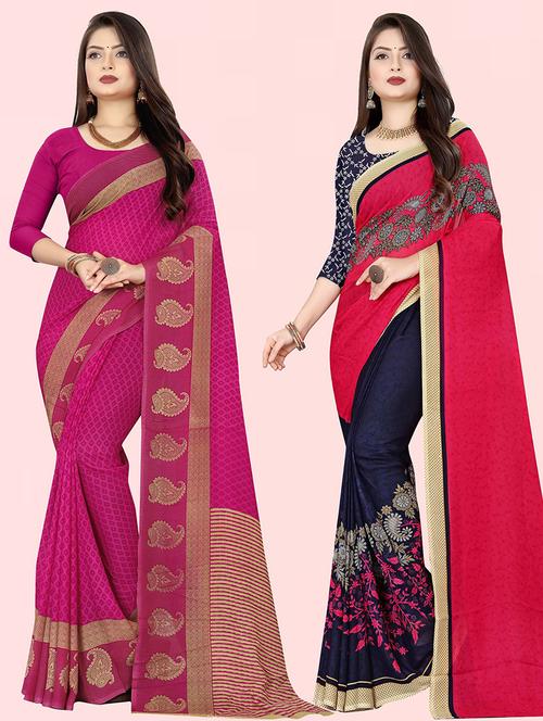 women pack of 2 printed casual wear saree with blouse - 21474304 - Very Small Image - 1
