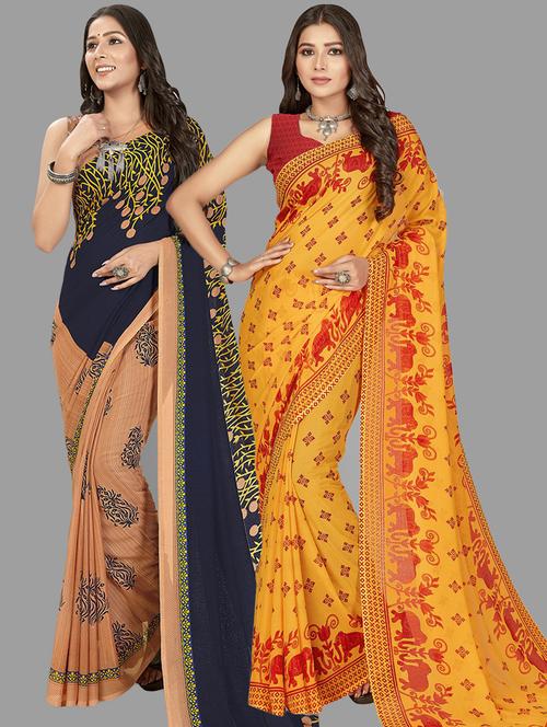 women pack of 2 printed casual wear saree with blouse - 21474305 - Very Small Image - 1