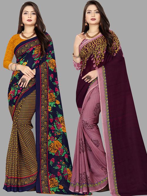 women pack of 2 printed casual wear saree with blouse - 21474306 - Very Small Image - 1