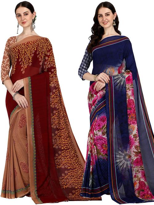 women pack of 2 printed casual wear saree with blouse - 21474312 - Very Small Image - 1
