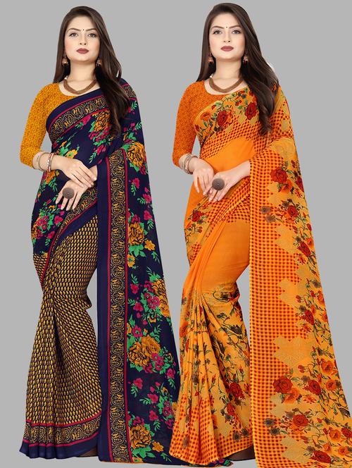 women pack of 2 printed casual wear saree with blouse - 21474313 - Very Small Image - 1