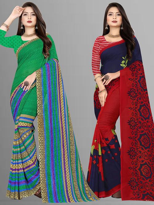 women pack of 2 printed casual wear saree with blouse - 21474315 - Very Small Image - 1