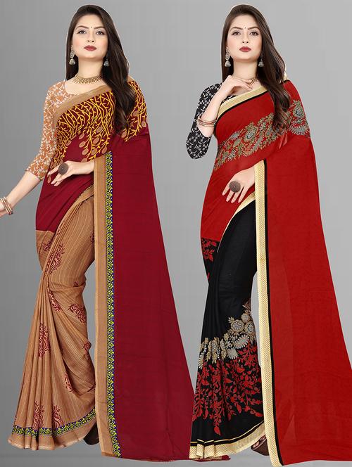 women pack of 2 printed casual wear saree with blouse - 21474318 - Very Small Image - 1