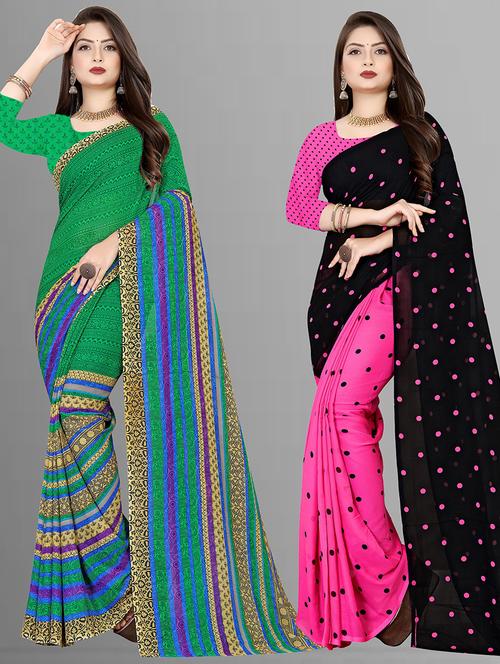 women pack of 2 printed casual wear saree with blouse - 21474319 - Very Small Image - 1