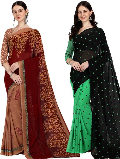 women pack of 2 printed casual wear saree with blouse - 21474324 - Very Small Image - 1