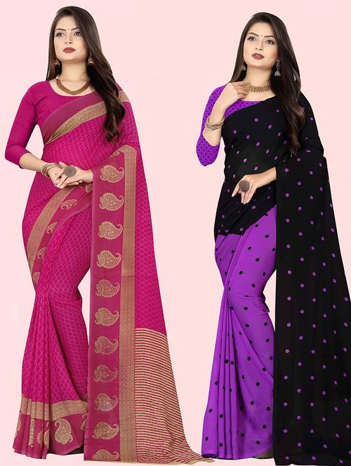 women pack of 2 printed casual wear saree with blouse - 21474325 - Very Small Image - 1