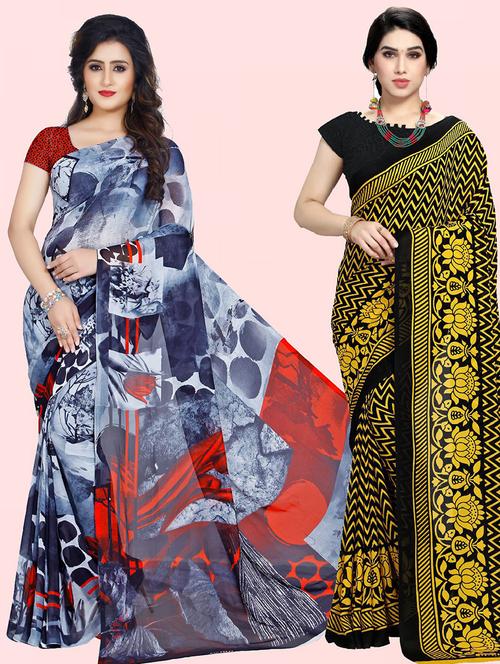 women pack of 2 printed casual wear saree with blouse - 21474327 - Very Small Image - 1