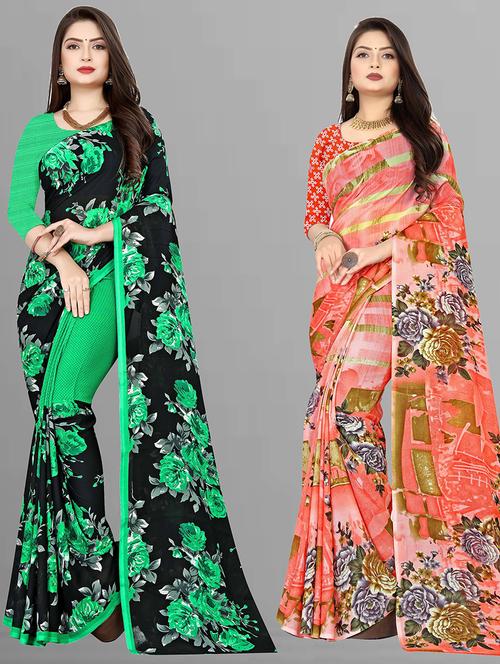 women pack of 2 printed casual wear saree with blouse - 21474332 - Very Small Image - 1