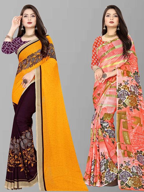 women pack of 2 printed casual wear saree with blouse - 21474337 - Very Small Image - 1