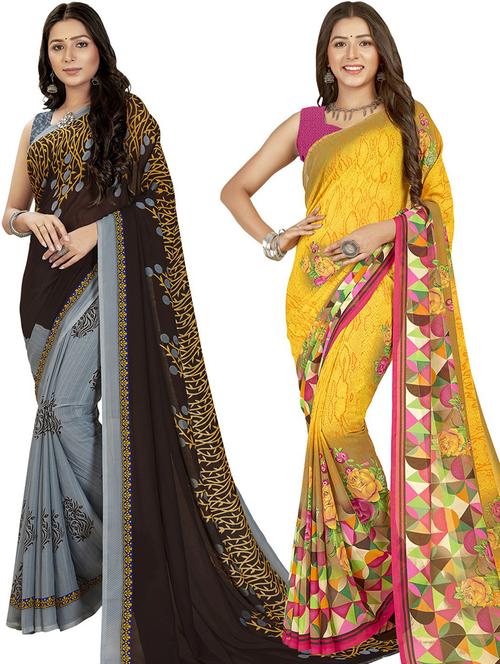women pack of 2 printed casual wear saree with blouse - 21474338 - Very Small Image - 1