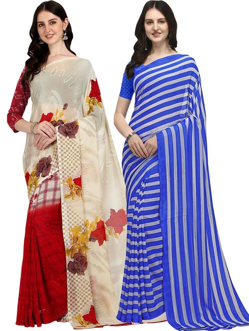 women pack of 2 printed casual wear saree with blouse - 21474345 - Very Small Image - 1